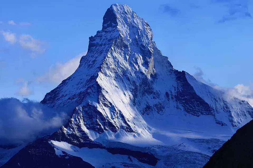 The Matterhorn's isolated rock pyramid seen from the Domhütte